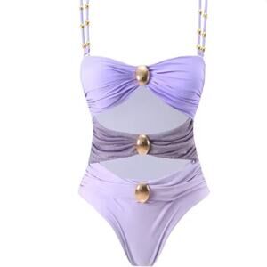 Purple Lavender Colorblock Cutout Monokini NWOT Size Small One Piece Swimsuit